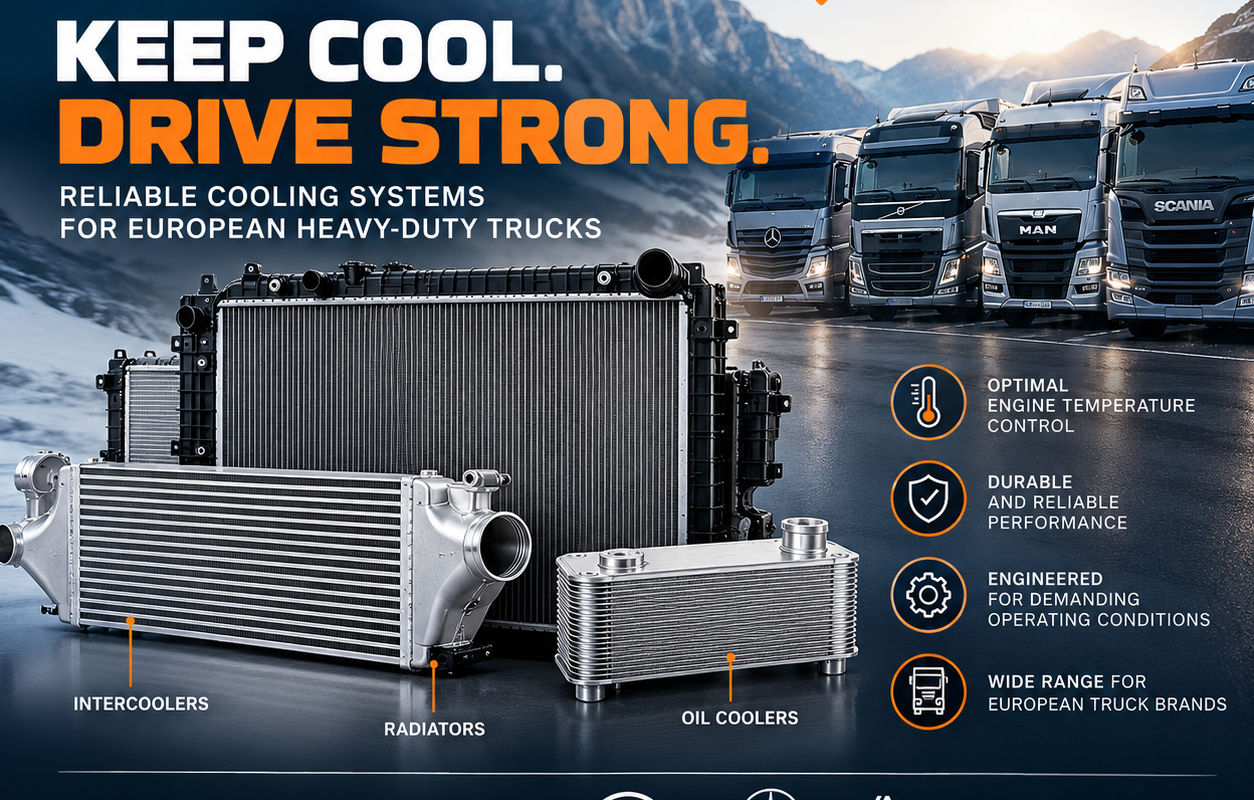NRF cooling system components, radiator, intercooler, turbocharger, coolant pump, oil cooler, retarder cooler